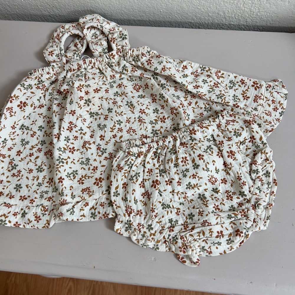 Quincy Mae Ruffle sleeveless floral dress and bloomer set - 6-12M, organic - Picture 7 of 15